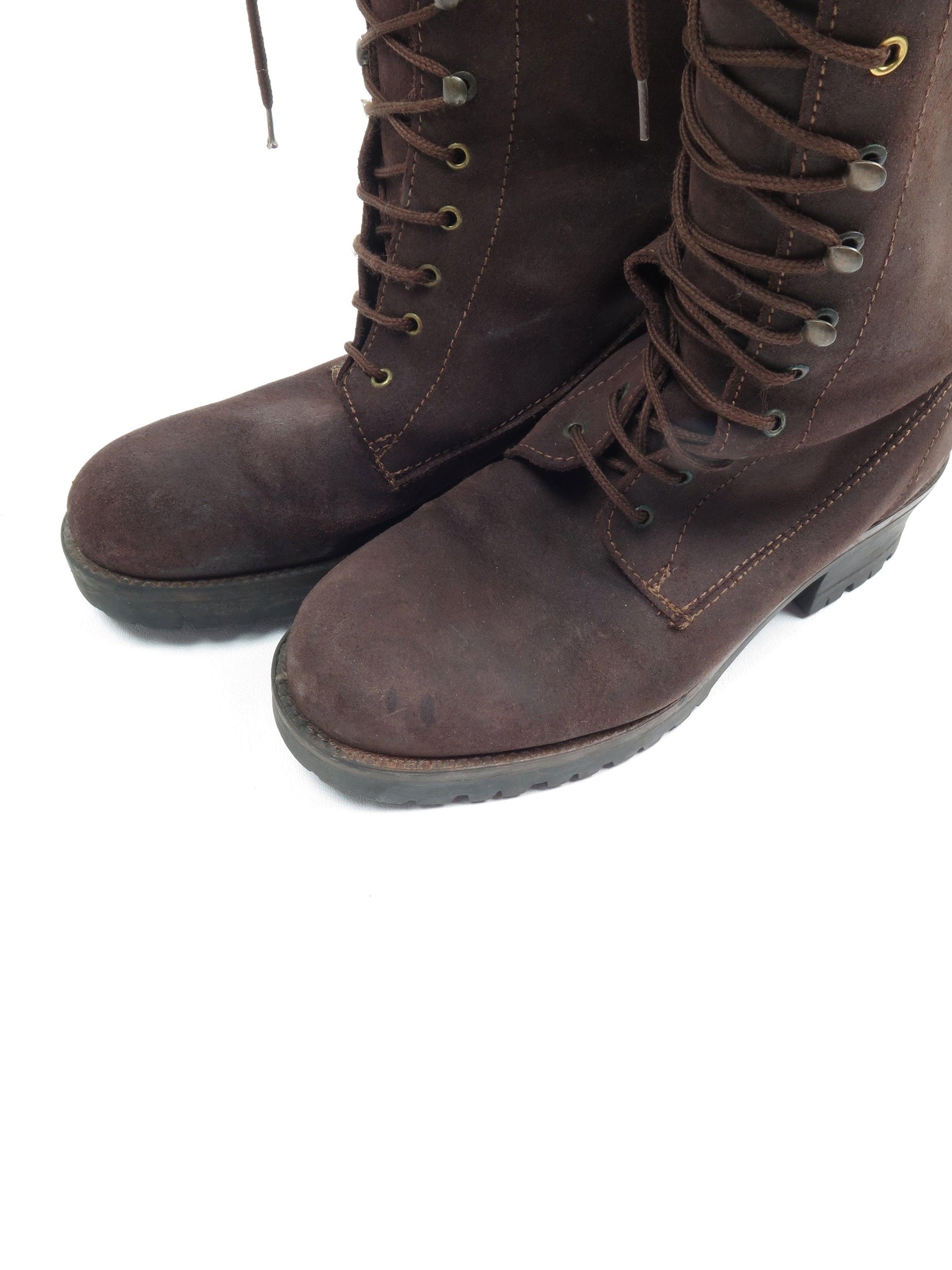 Brown Suede Long  Lace Up Boots 38/5 - The Harlequin