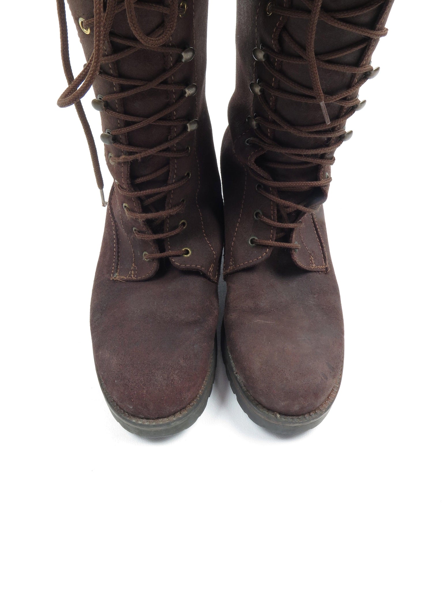Brown Suede Long  Lace Up Boots 38/5 - The Harlequin