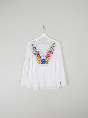 White Embroidered Vintage Style Tunic M - The Harlequin