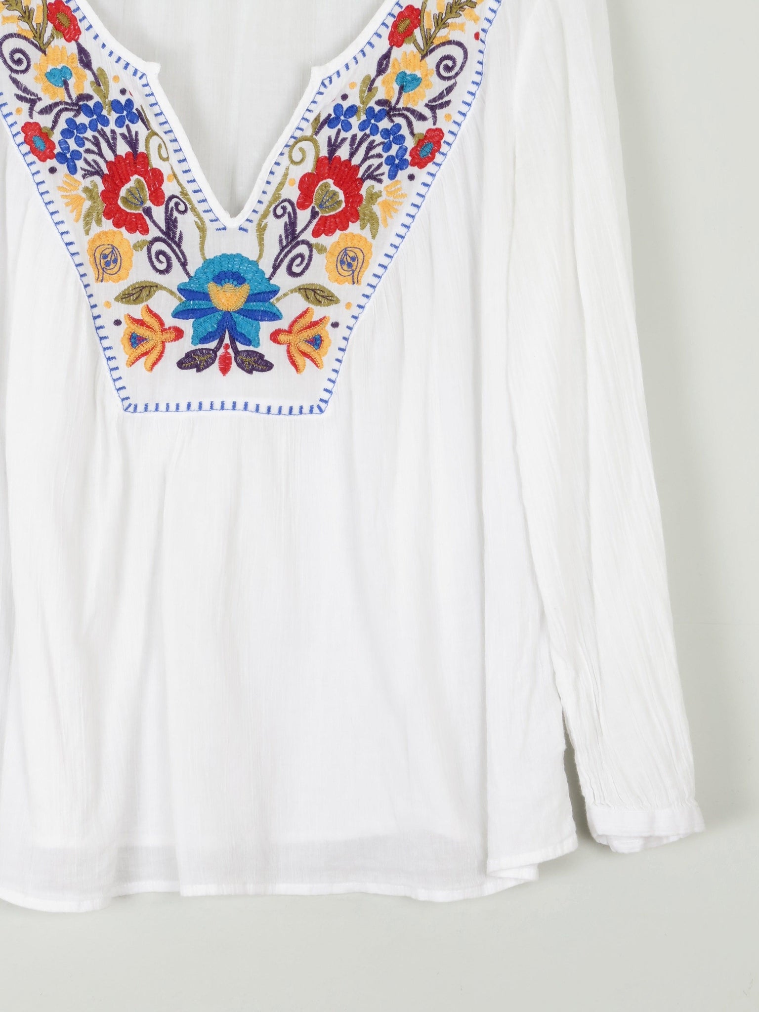 White Embroidered Vintage Style Tunic M - The Harlequin