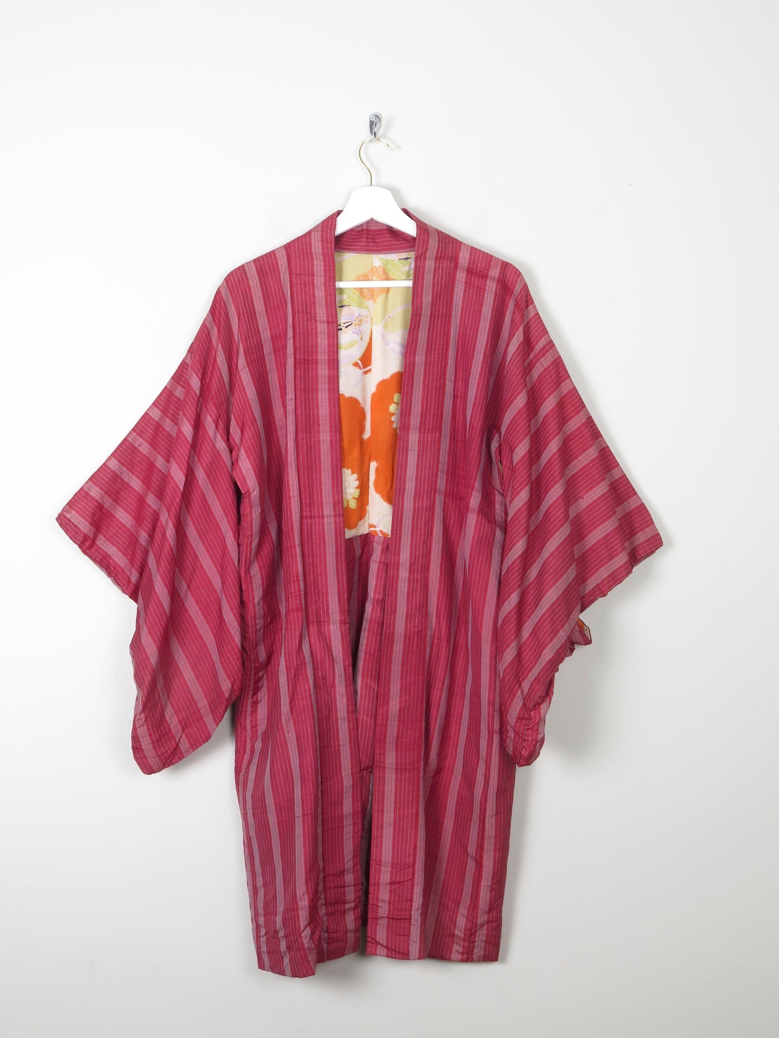 Wine Silk Striped Mid Length Vintage  Kimono Haori  M - The Harlequin