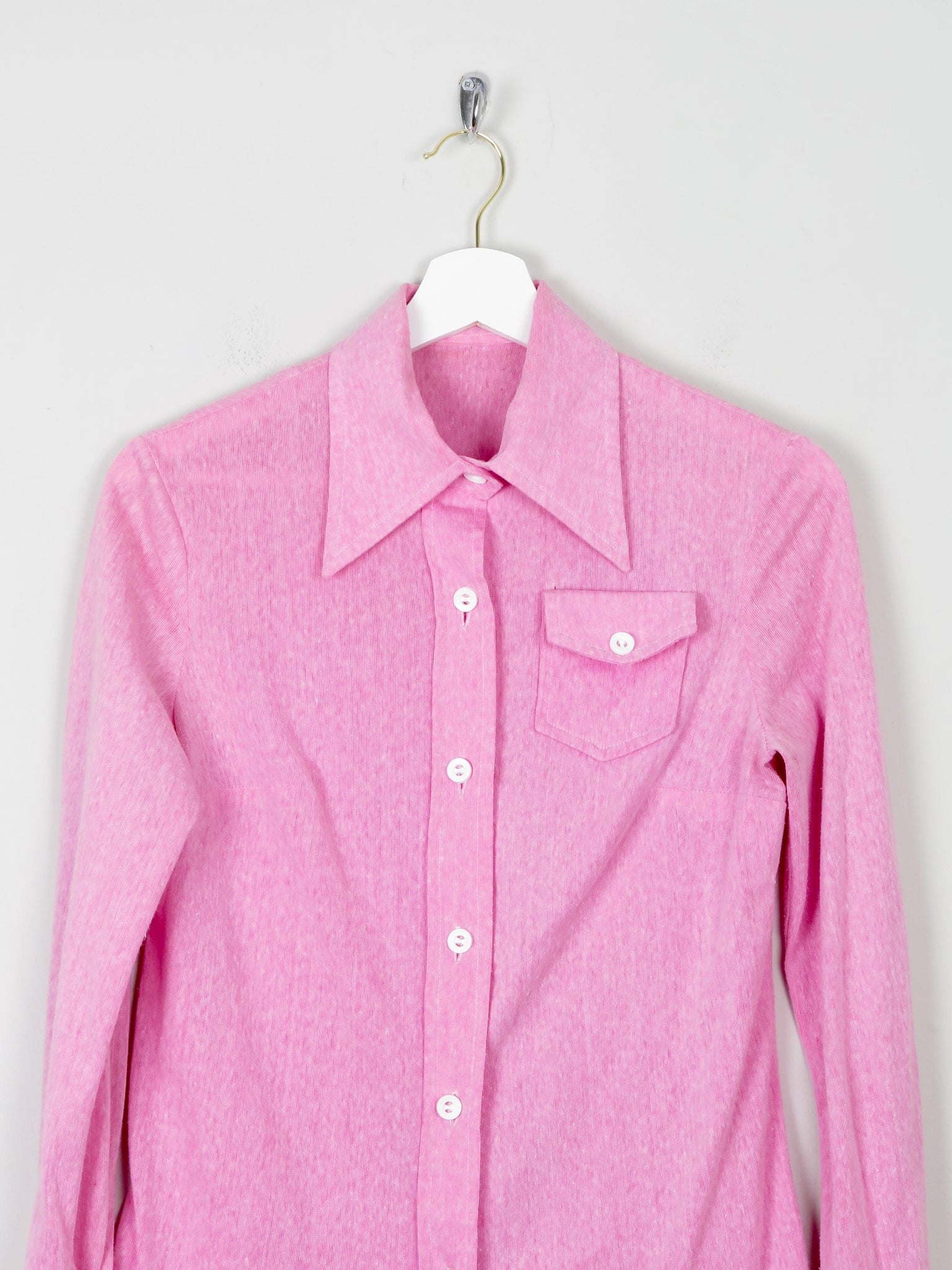 Women's 1970s Candy Pink Blouse With A Collar S - The Harlequin