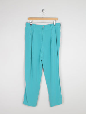 Women's Aqua Turquoise Floaty High Waist Vintage Trousers 34" W/ L - The Harlequin