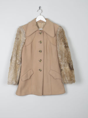 Women's Beige 1970s Short Coat With Faux Fur Sleeves 10/12 - The Harlequin