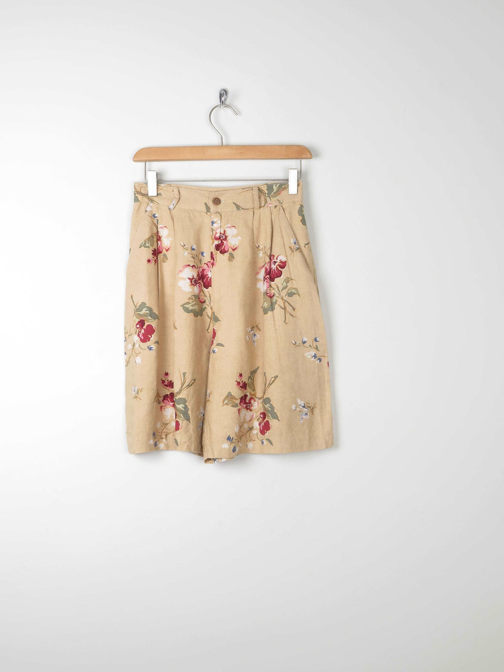 Beige Linen Mix Bermuda Shorts With Floral Print XS (6) - The Harlequin