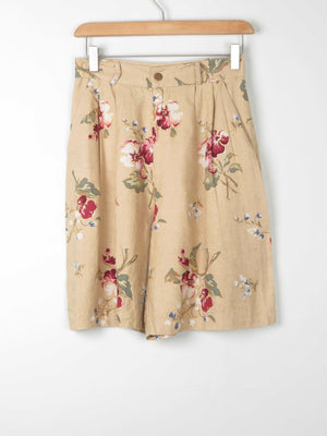 Beige Linen Mix Bermuda Shorts With Floral Print XS (6) - The Harlequin