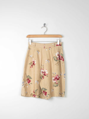 Beige Linen Mix Bermuda Shorts With Floral Print XS (6) - The Harlequin