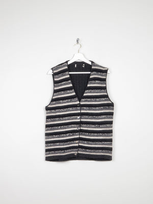 Women's Black & Grey Striped Wool Waistcoat M - The Harlequin