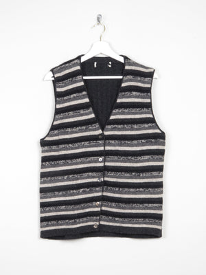 Women's Black & Grey Striped Wool Waistcoat M - The Harlequin