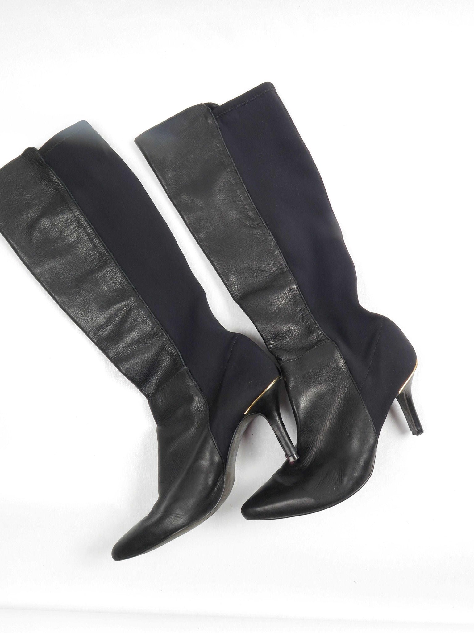 Women's Black Leather Knee-High Boots 40/7 - The Harlequin
