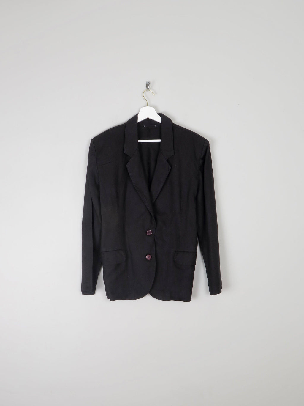 Women's Black Linen Vintage 1980s Jacket S - The Harlequin