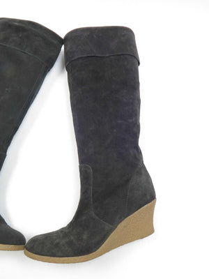 Inky Black LK Bennett Suede Wedge Sole Boots 40/7 - The Harlequin