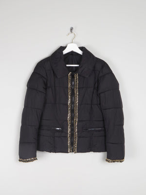 Women's Black Quilted Puffer Jacket With Gold Chain Trims XS/S - The Harlequin