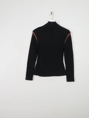 Women's Black Stretchy Wool Polo Neck Top With Leather Trim XS/S - The Harlequin