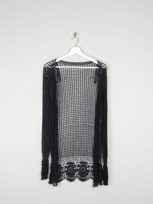 Women’s Black Crochet Long Cardigan S/M - The Harlequin