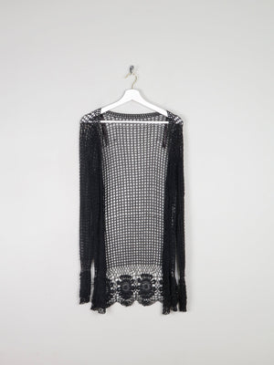Women’s Black Crochet Long Cardigan S/M - The Harlequin