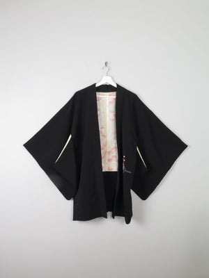 Women's Black Vintage Kimono Satin With Print M/L - The Harlequin