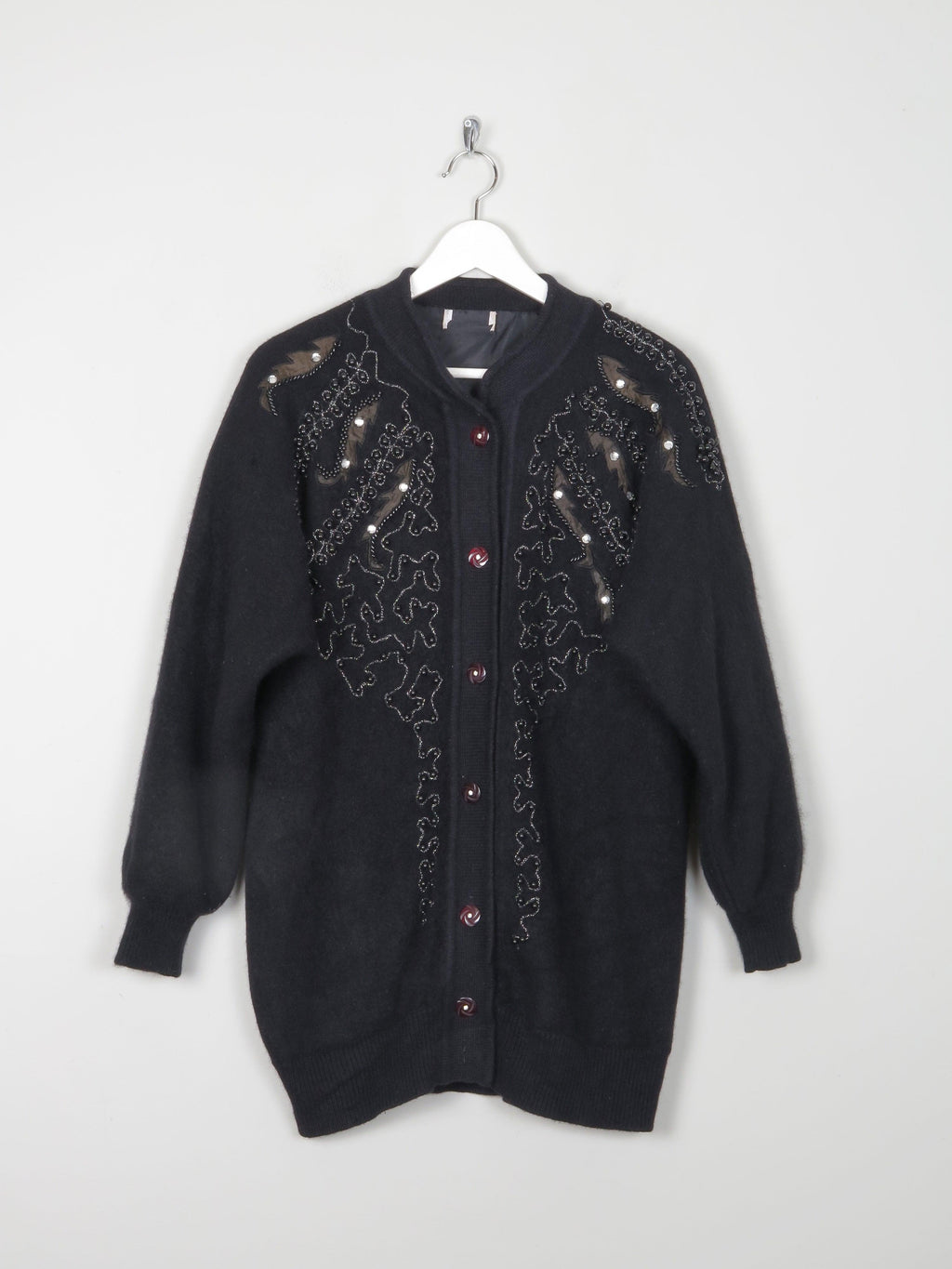 Women's Black Wool Cardigan With Beads & Lurex Trims S/M - The Harlequin