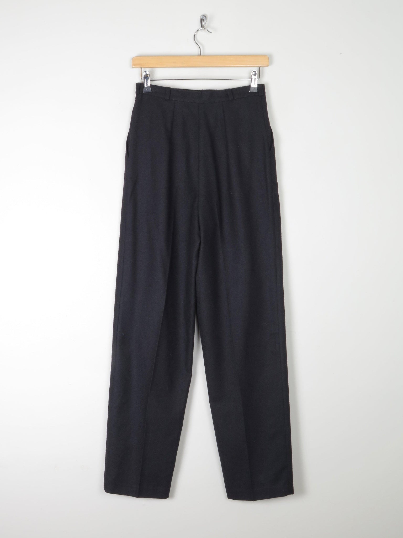 Women's Black Wool High Waisted Trousers  26" 8 Mona - The Harlequin