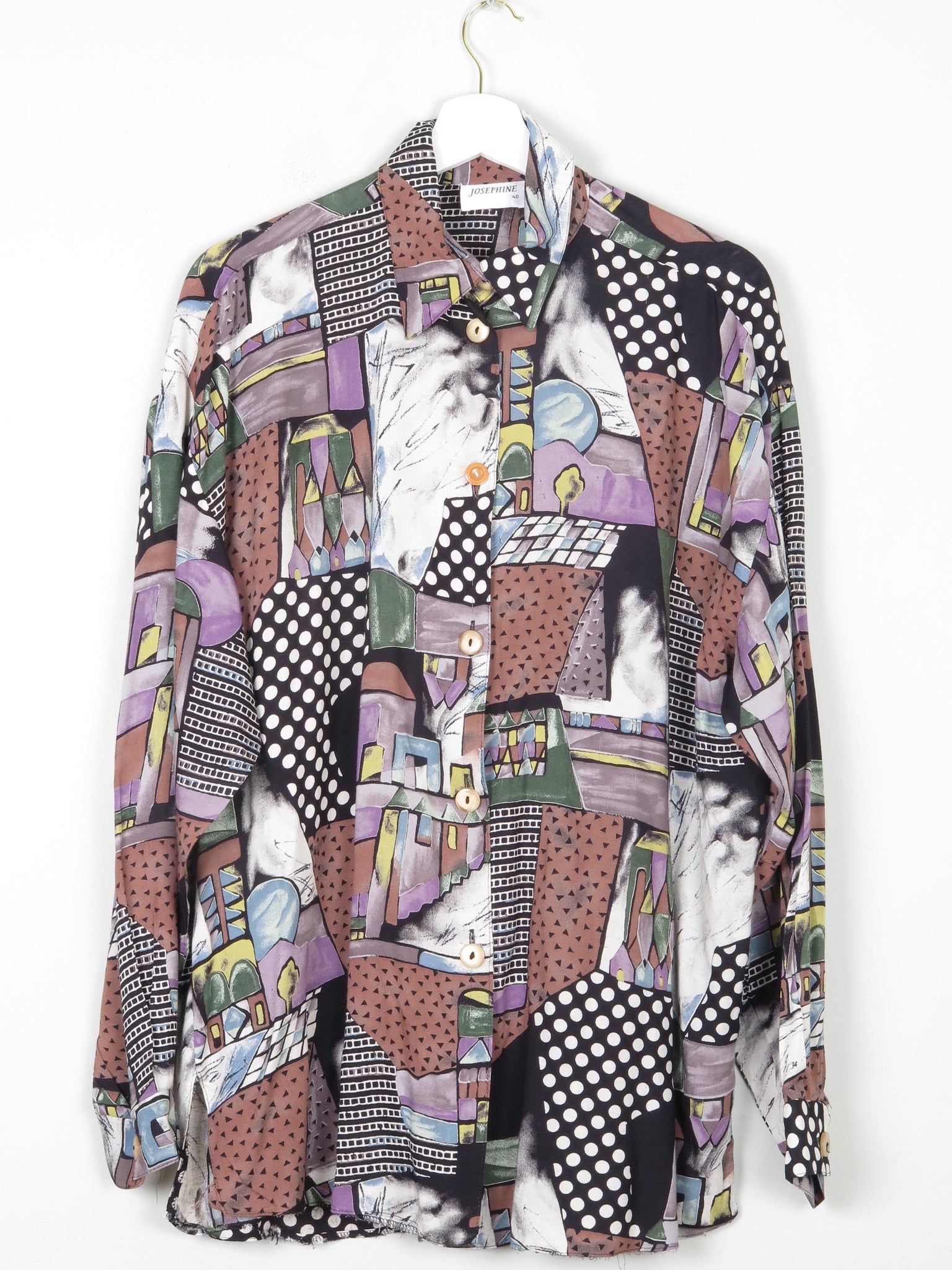 Women's Blouse With Collar & Graphic Print Oversized Style M/L - The Harlequin