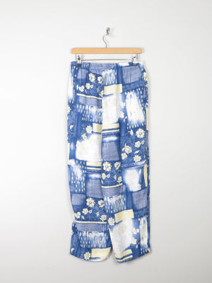 Women's Blue Printed Trousers With Elastic Waist M/L - The Harlequin