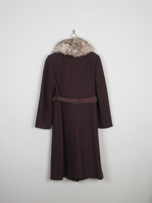 Women's Brown Vintage Coat With Beige Faux Fur Collar M - The Harlequin
