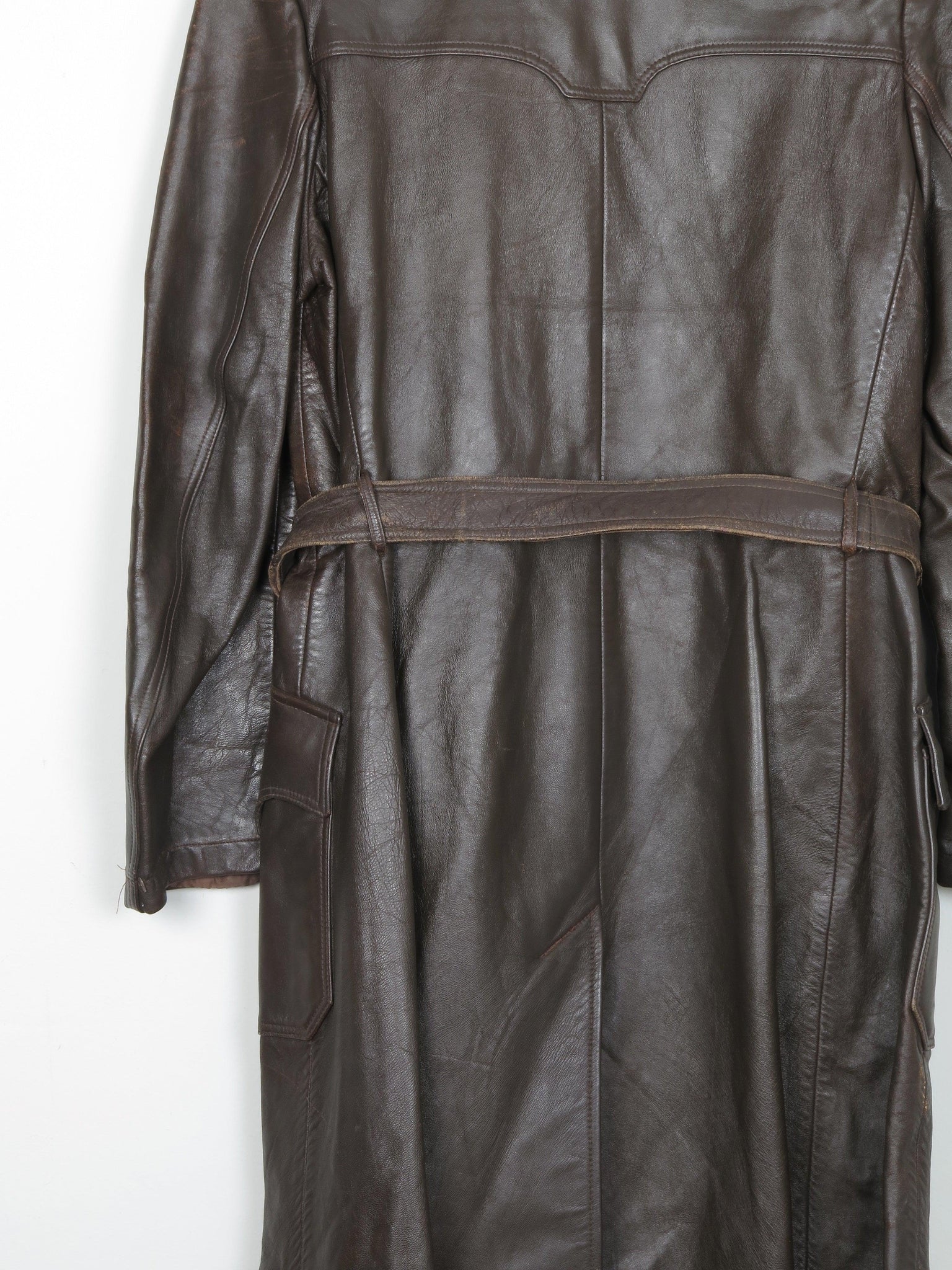 Women's Brown Long Leather Vintage Coat M - The Harlequin