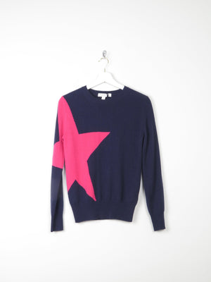 Women’s  Cashmere M&S Navy With Pink Star Jumper XS 6/8 - The Harlequin