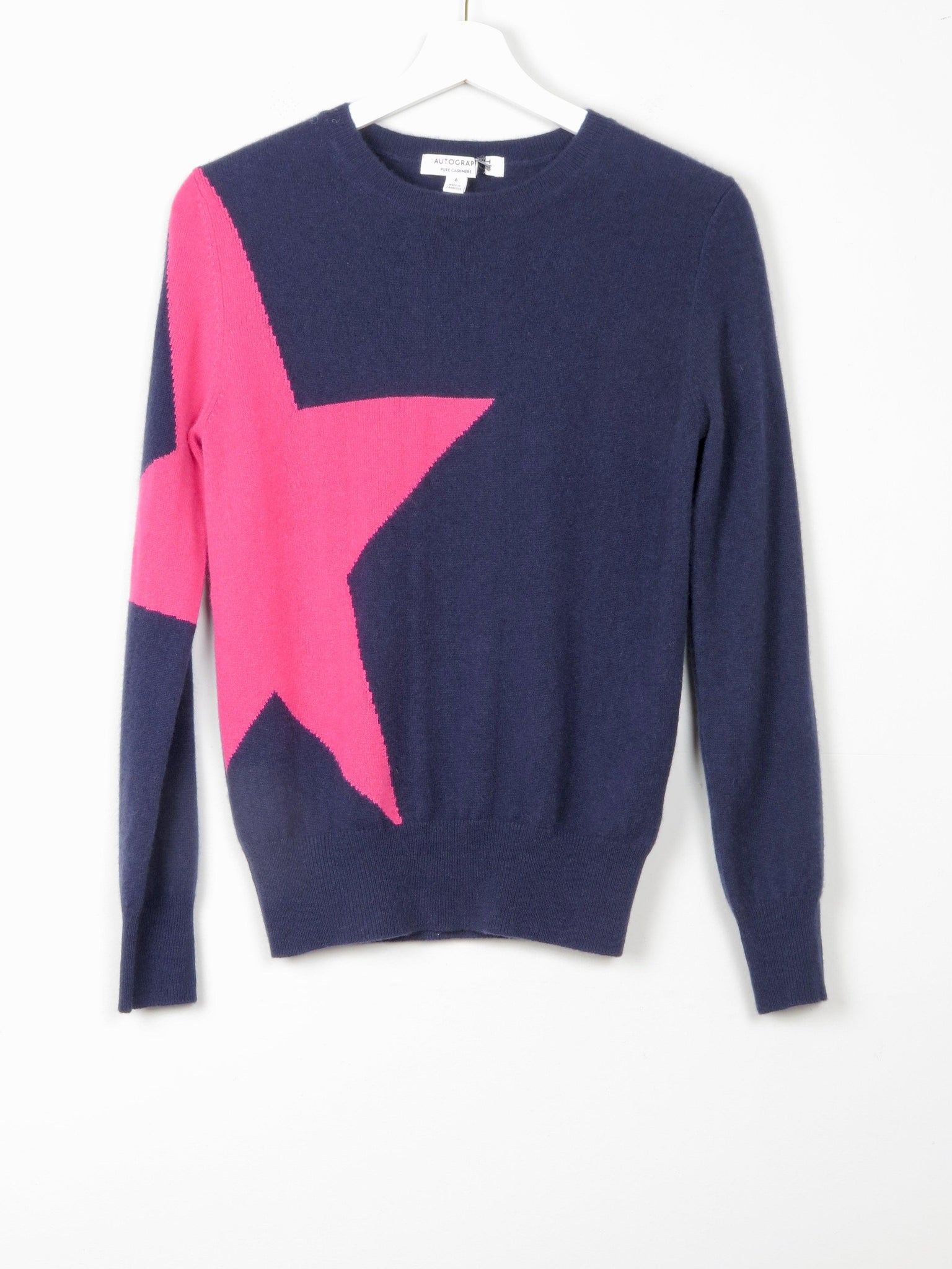 Women s Cashmere M S Navy With Pink Star Jumper XS 6 8