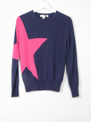 Women’s  Cashmere M&S Navy With Pink Star Jumper XS 6/8 - The Harlequin