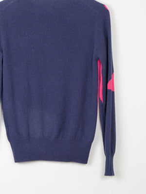 Women’s  Cashmere M&S Navy With Pink Star Jumper XS 6/8 - The Harlequin