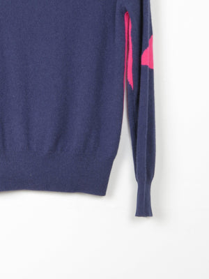 Women’s  Cashmere M&S Navy With Pink Star Jumper XS 6/8 - The Harlequin