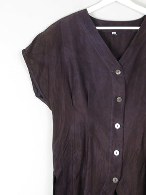 Women's Charcoal Black Vintage Silk Blouse M - The Harlequin