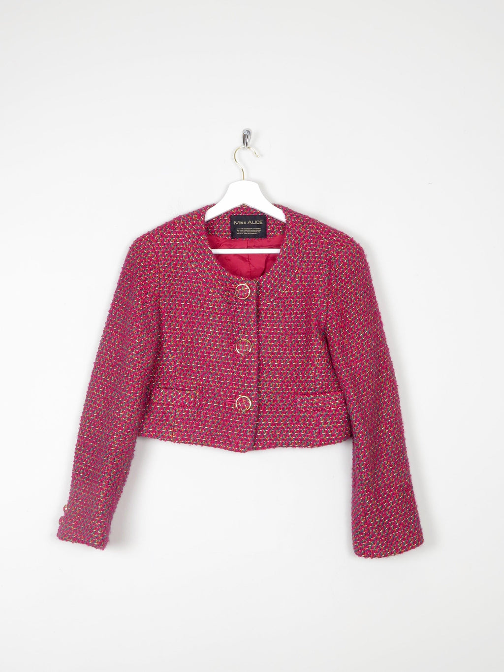 Women’s Cherry Red Vintage Cropped Tweed Jacket S - The Harlequin