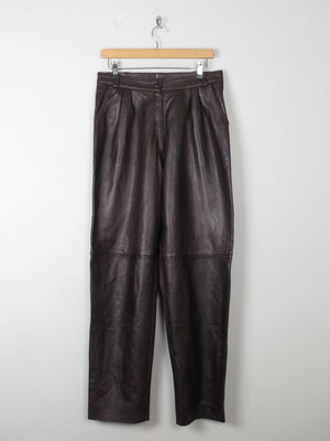 Women's Chocolate Brown Leather Vintage Trousers 31" 12 - The Harlequin