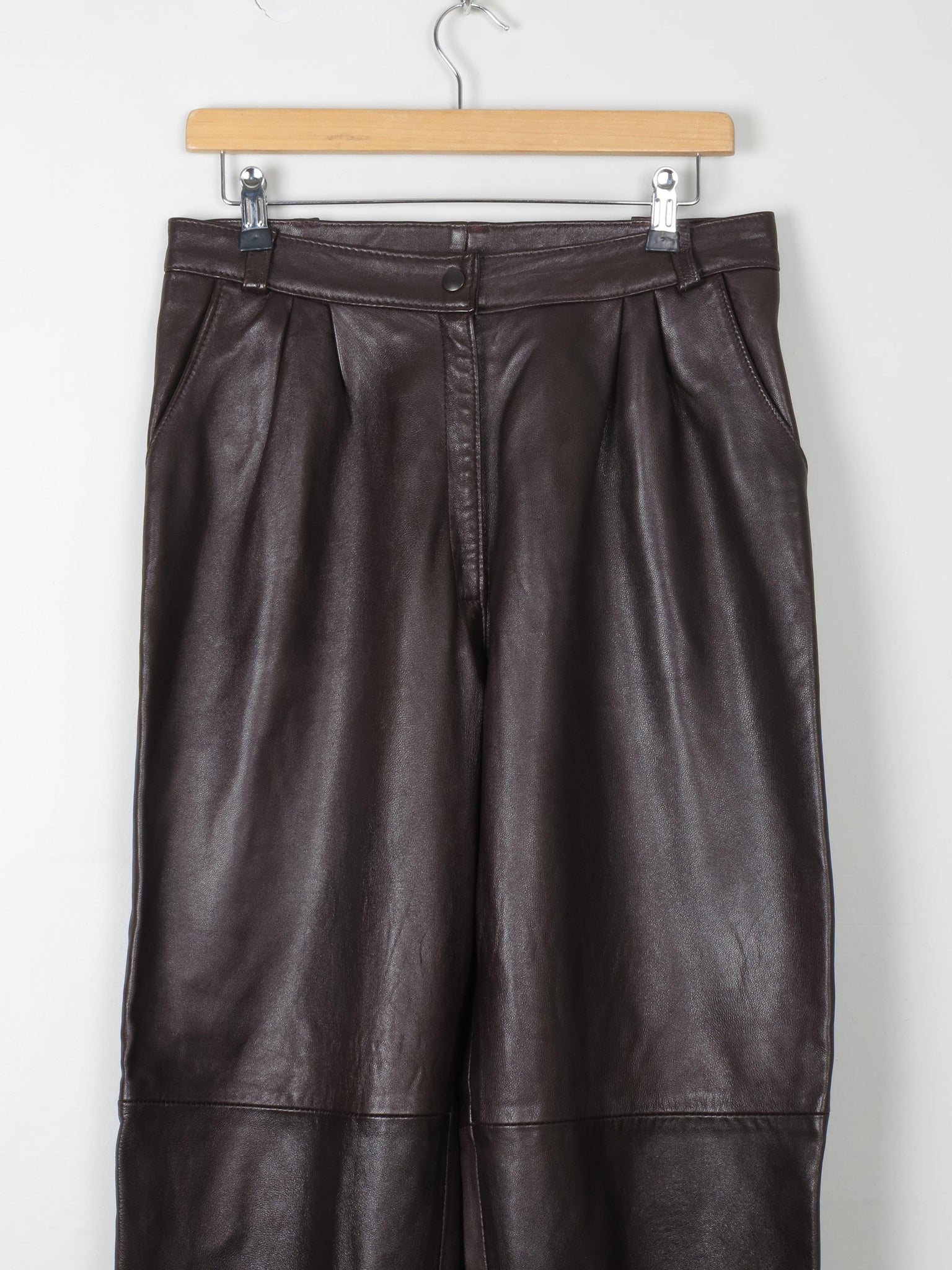 Women's Chocolate Brown Leather Vintage Trousers 31" 12 - The Harlequin