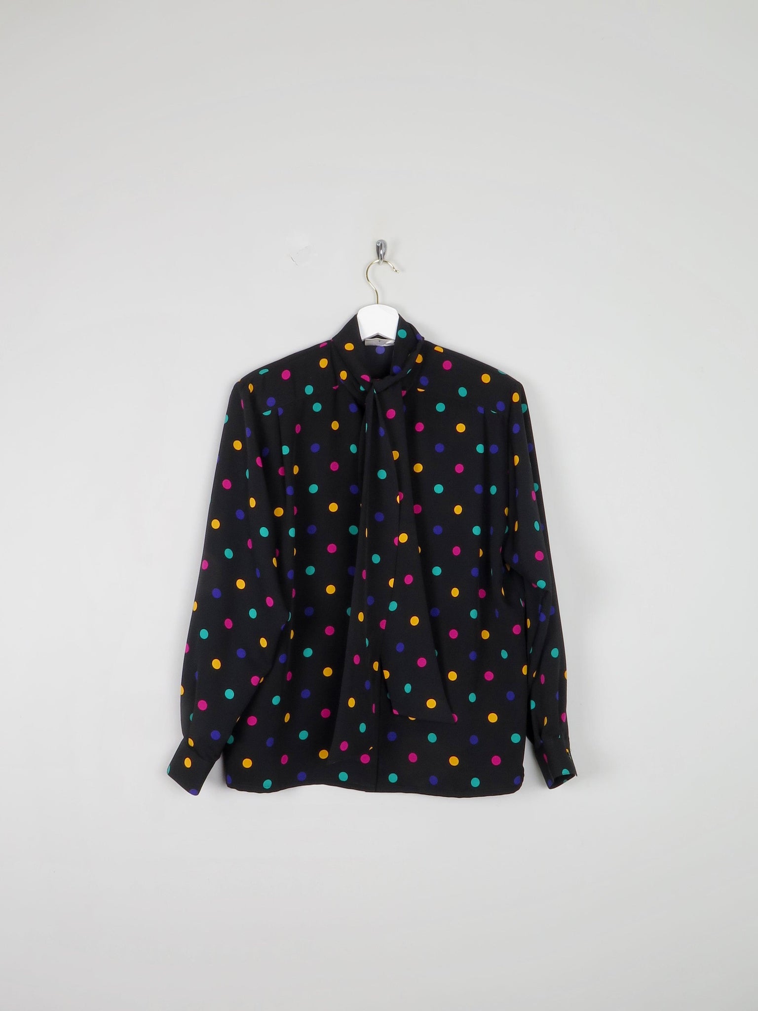Women's Colourful Polka Dot Blouse With Tie Neck M - The Harlequin