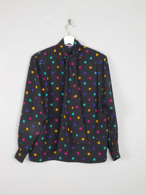 Women's Colourful Polka Dot Blouse With Tie Neck M - The Harlequin
