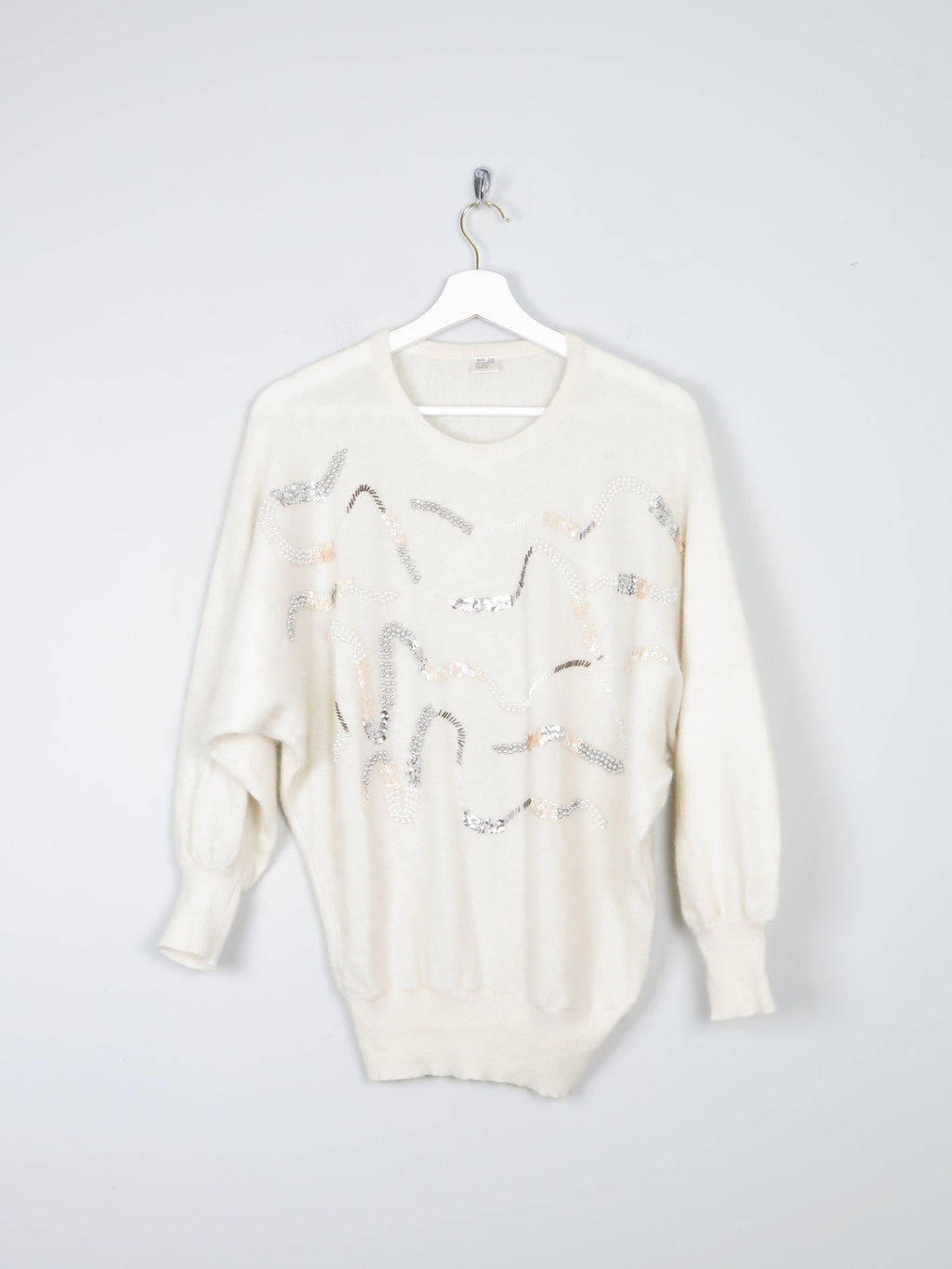 Women's Cream Beaded Embellished Wool Jumper S - The Harlequin