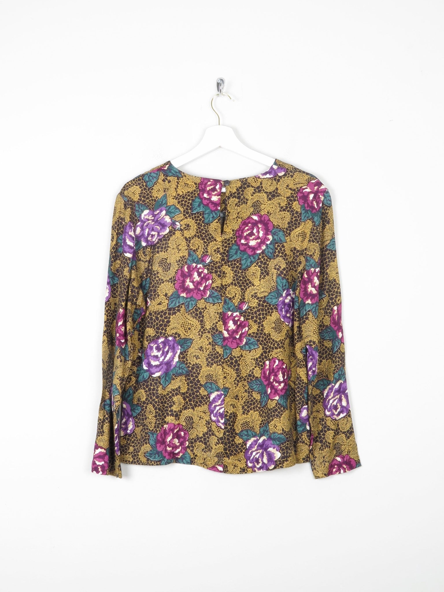 Women's Green & Pink Floral Printed Blouse M - The Harlequin