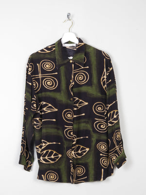 Women’s Green Vintage Printed Blouse With Collar S/M - The Harlequin