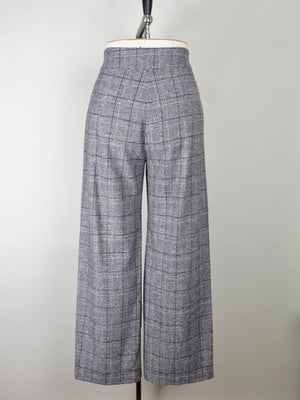 Women's Grey & Blue Wool Trousers L 34" - The Harlequin