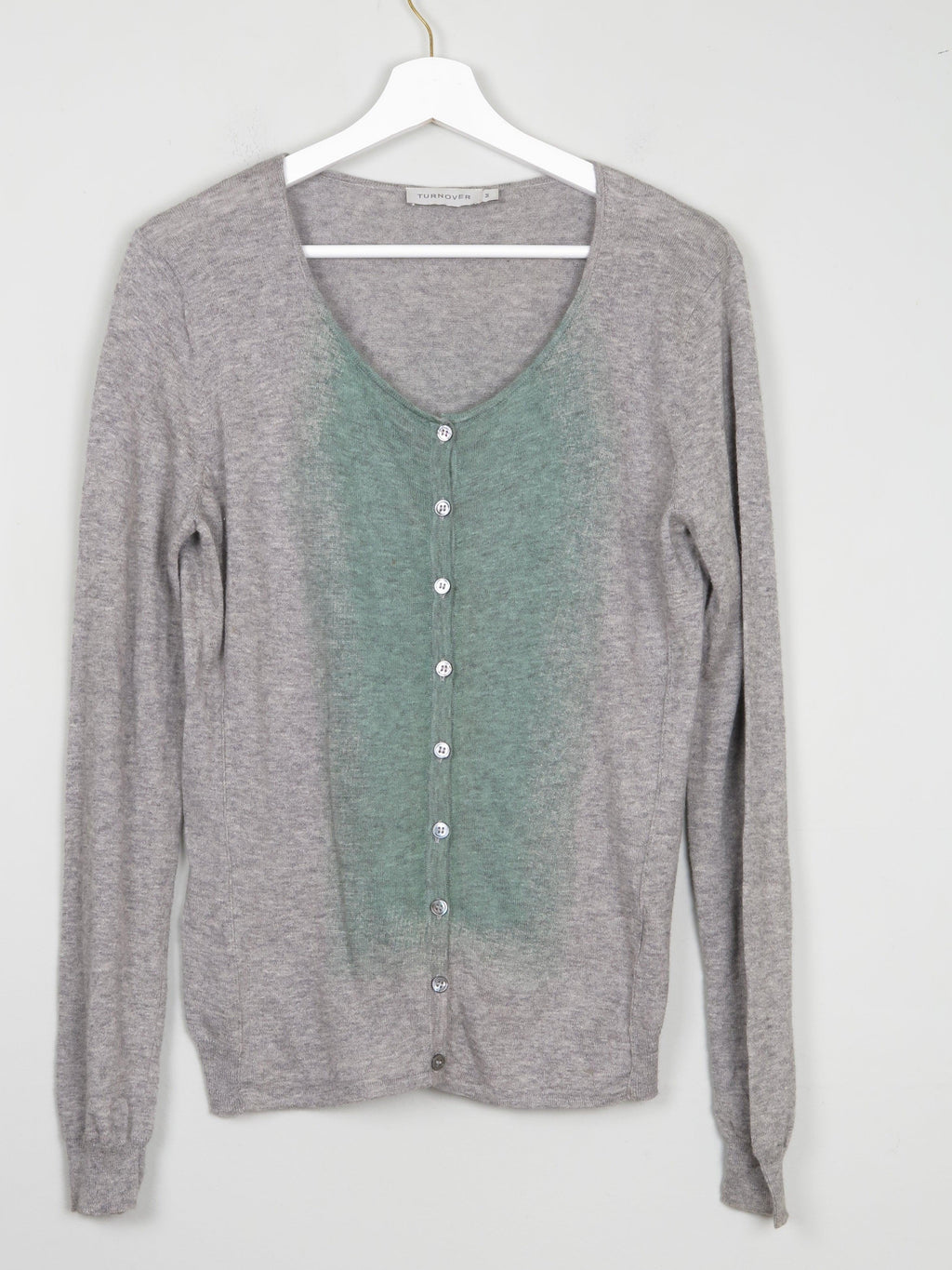 Women's Grey & Green Fine Knit Turnover Cardigan M - The Harlequin