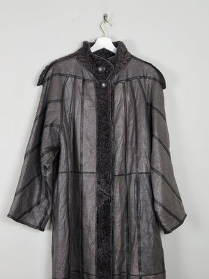 Women's Grey Leather Swing  Coat With Astrachan Trims S/M - The Harlequin