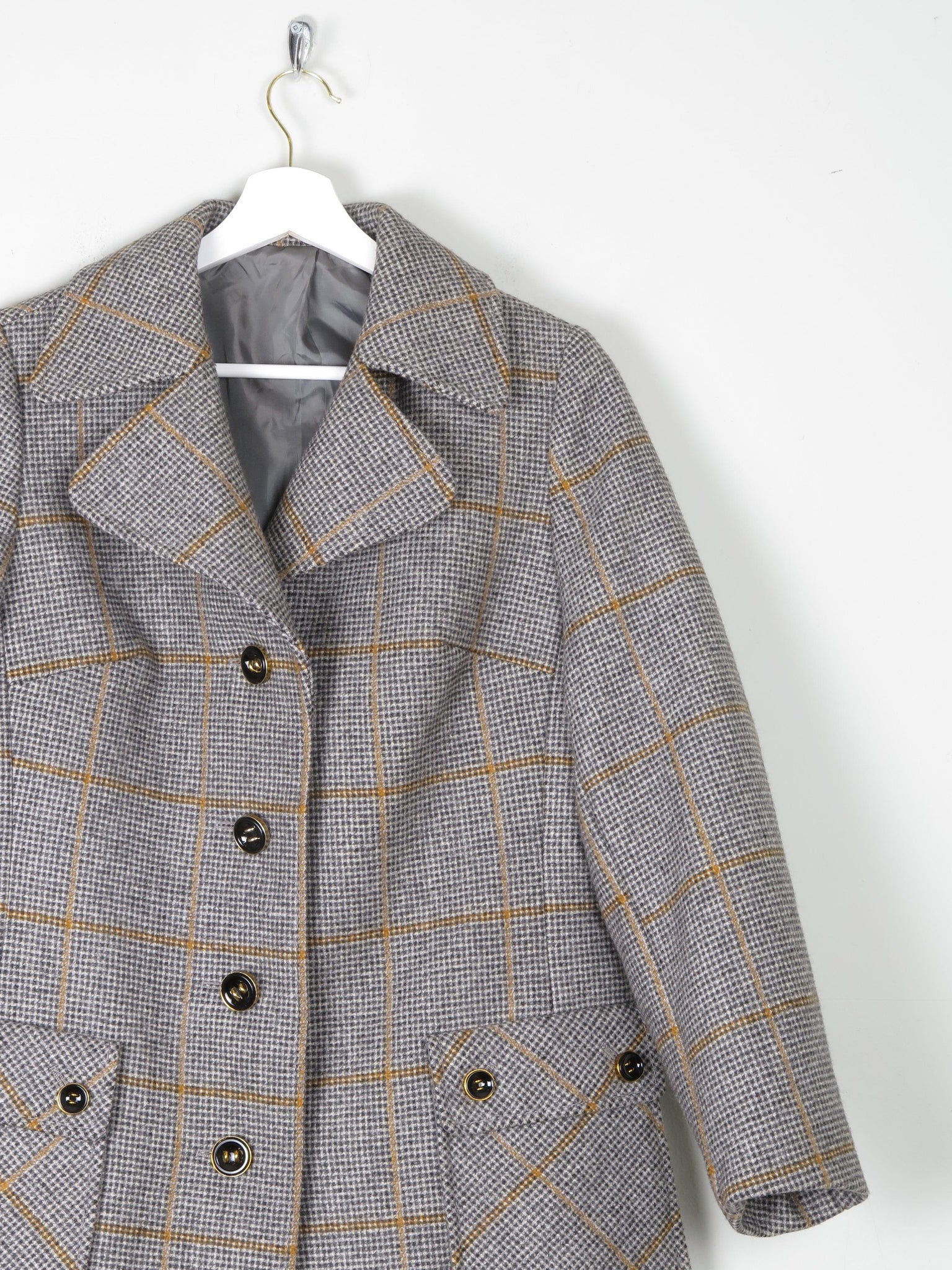 Women's Grey Tweed 1970s Coat M - The Harlequin