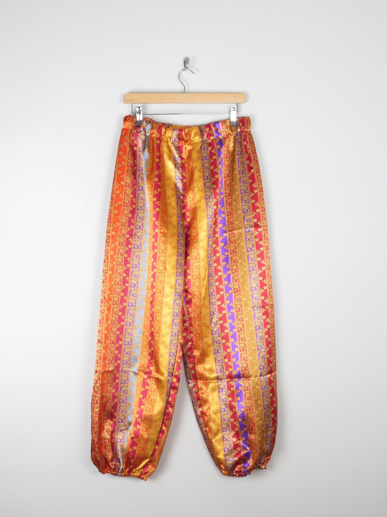 Women's Harem Genie Style Satin Printed Trousers M - The Harlequin