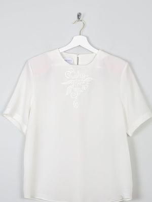 Women's Ivory Short Sleeved Blouse With Embroidery Detail S - The Harlequin