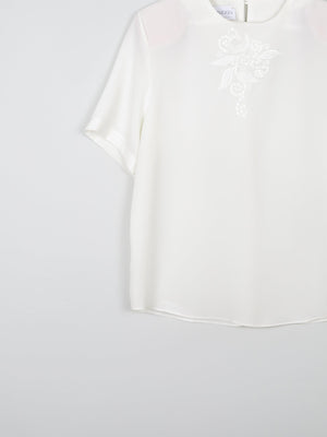 Women's Ivory Short Sleeved Blouse With Embroidery Detail S - The Harlequin