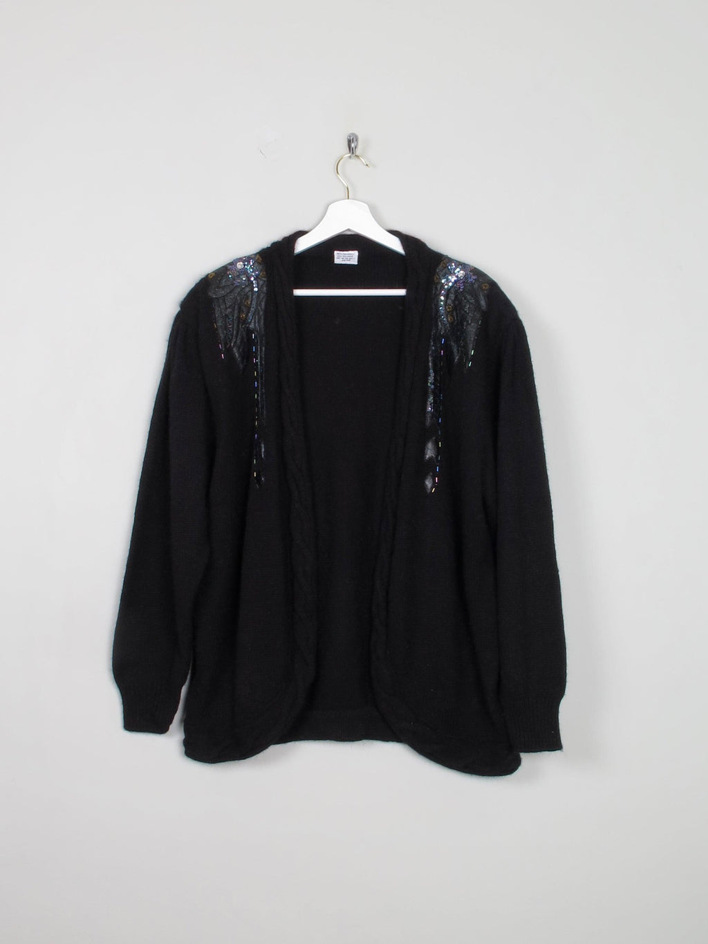 Women's Knitted Black Open Cardigan With Motifs M-XL - The Harlequin