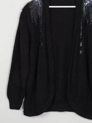 Women's Knitted Black Open Cardigan With Motifs M-XL - The Harlequin